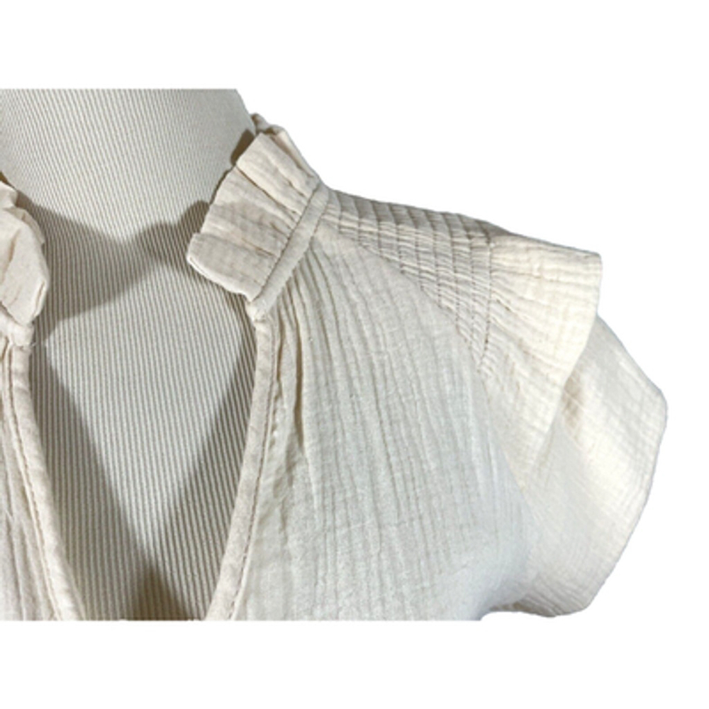 Mazik Blouse Women's Sz M Light Peach V-Neck 100% Cotton Ruffles Pullover - Picture 6 of 11